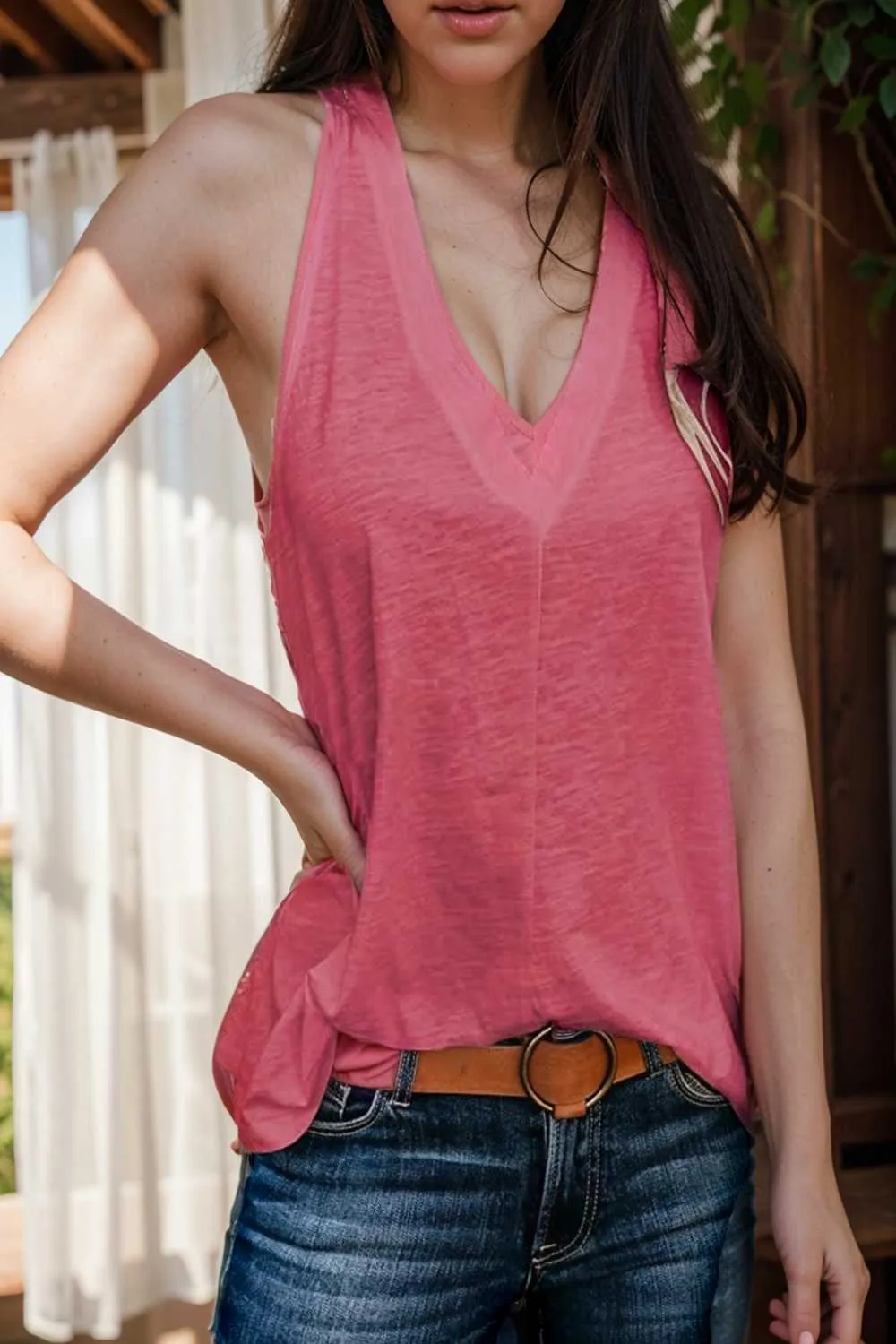 comfort sleeveless v neck tank top in solid colors