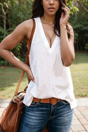 comfort sleeveless v neck tank top in solid colors
