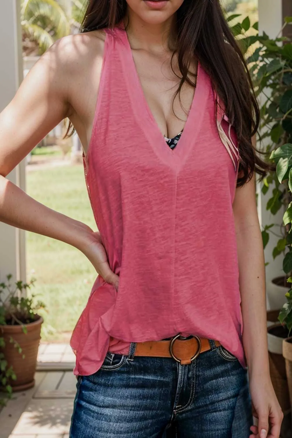 comfort sleeveless v neck tank top in solid colors