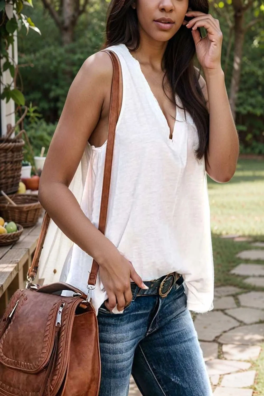 comfort sleeveless v neck tank top in solid colors
