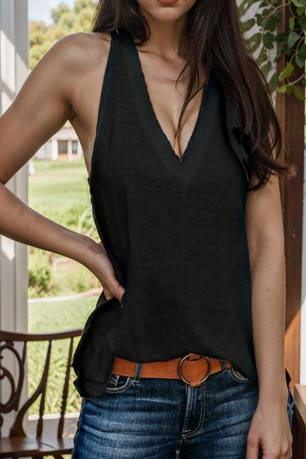 comfort sleeveless v neck tank top in solid colors