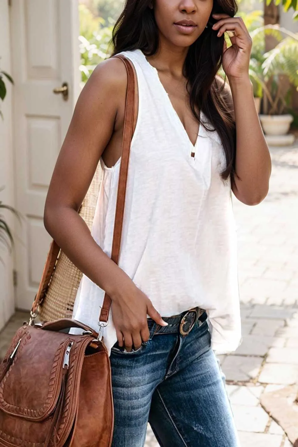 comfort sleeveless v neck tank top in solid colors