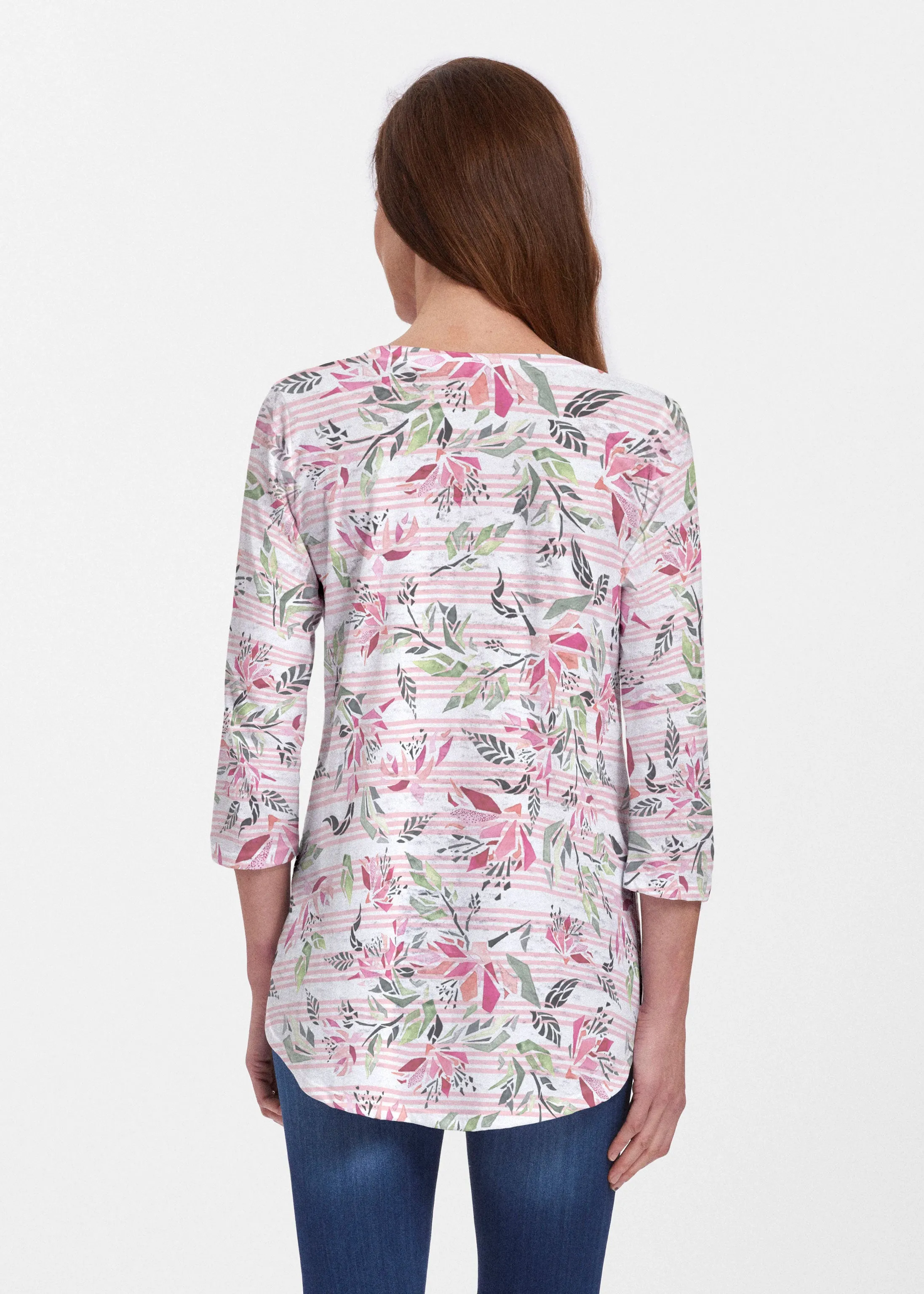 Coral Blooms (7812) ~ Signature V-neck Flowy Tunic