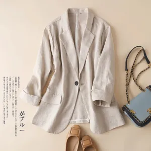 Cotton and Linen Small Suit Women Blazer 2022 Summer Korean Fashion Thin Coat Three-quarter Sleeve Casual Blazers Jacket