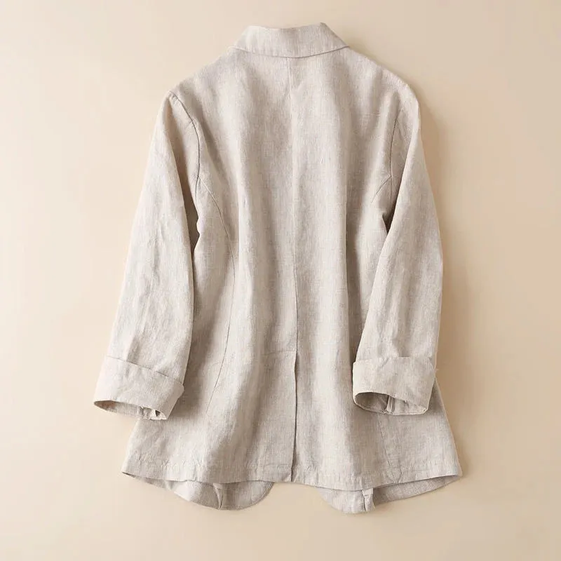 Cotton and Linen Small Suit Women Blazer 2022 Summer Korean Fashion Thin Coat Three-quarter Sleeve Casual Blazers Jacket