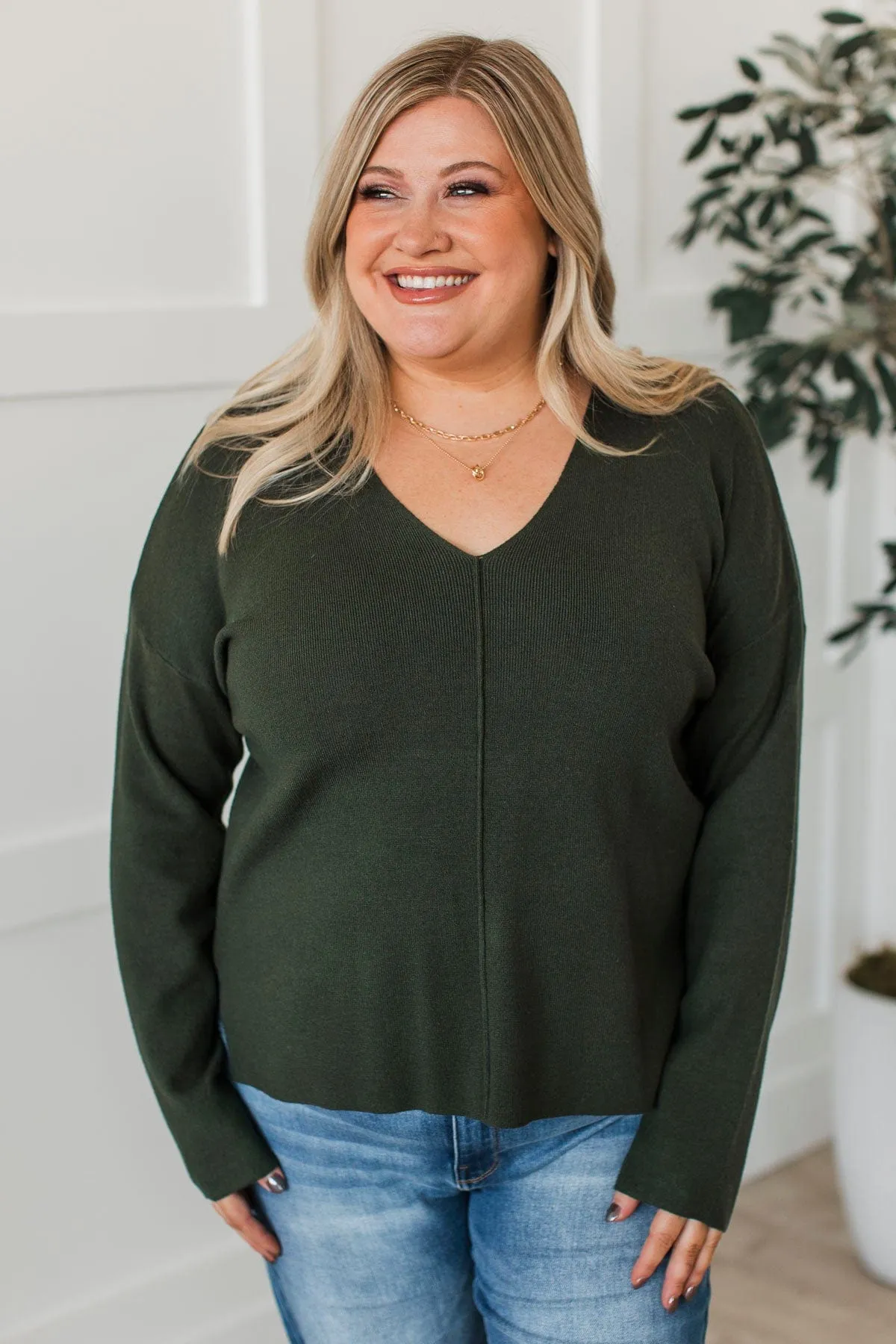 Coveted Beauty V-Neck Sweater- Spruce