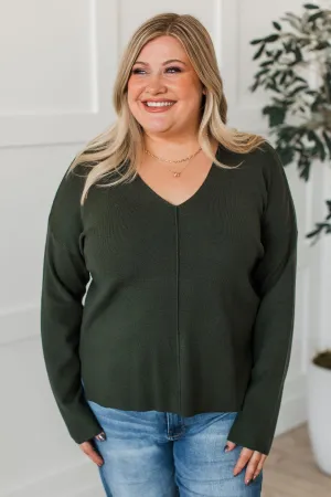 Coveted Beauty V-Neck Sweater- Spruce