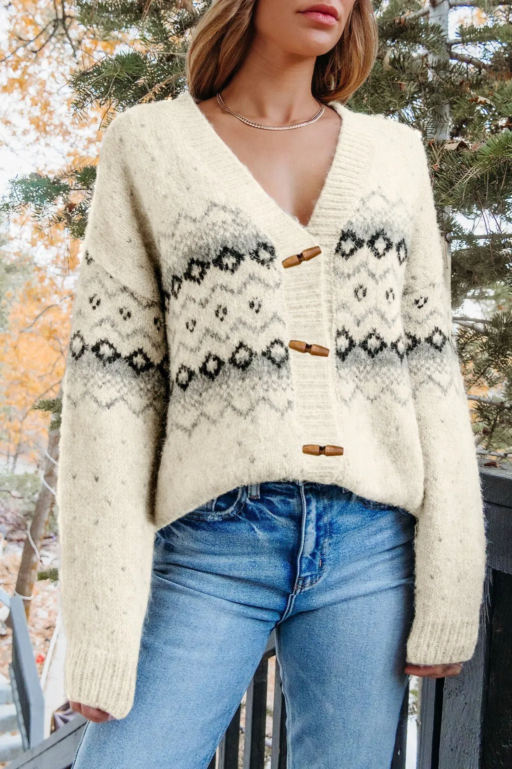 Cream Aztec Print Sweater Cardigan - FINAL SALE