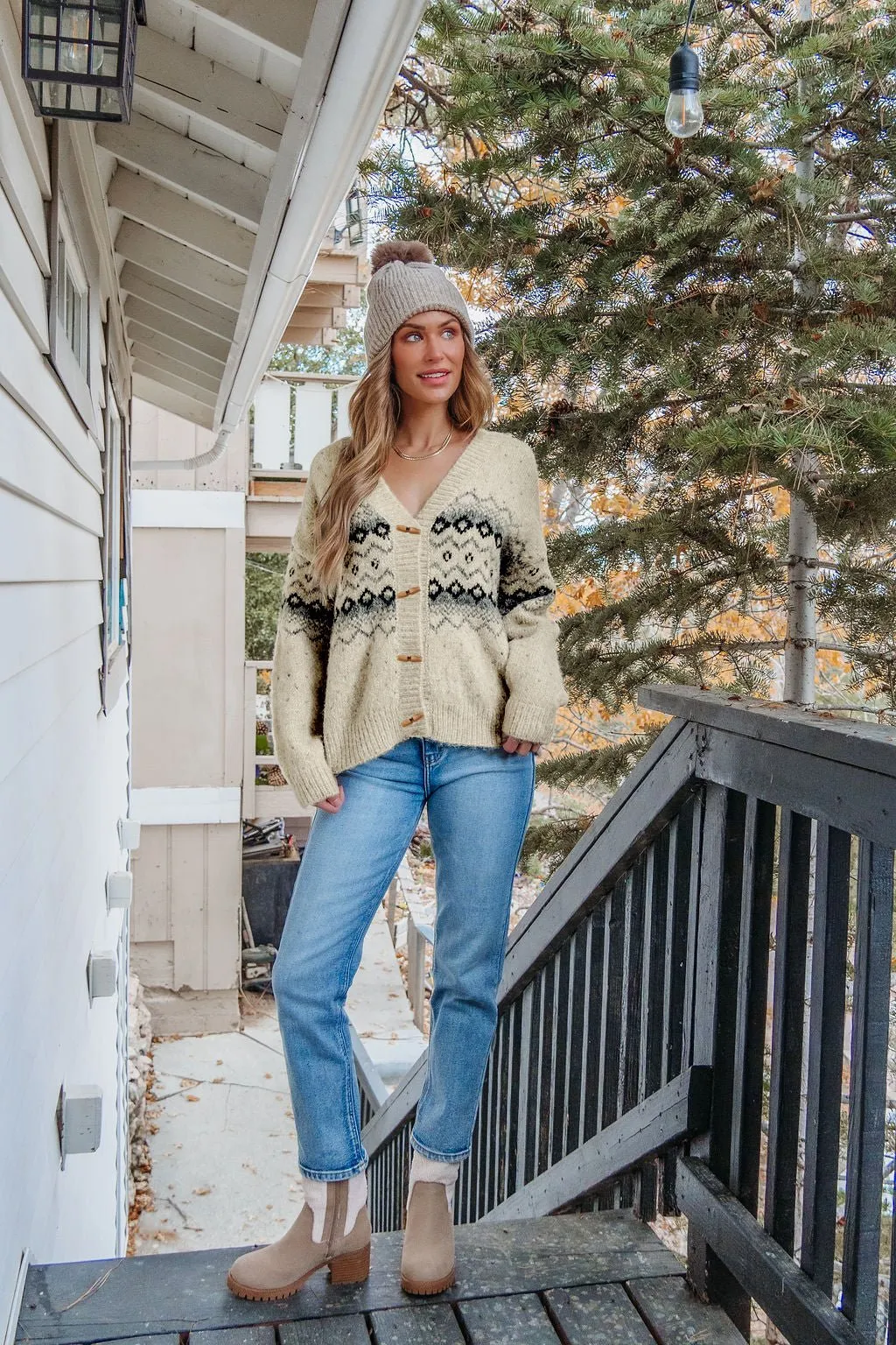 Cream Aztec Print Sweater Cardigan - FINAL SALE
