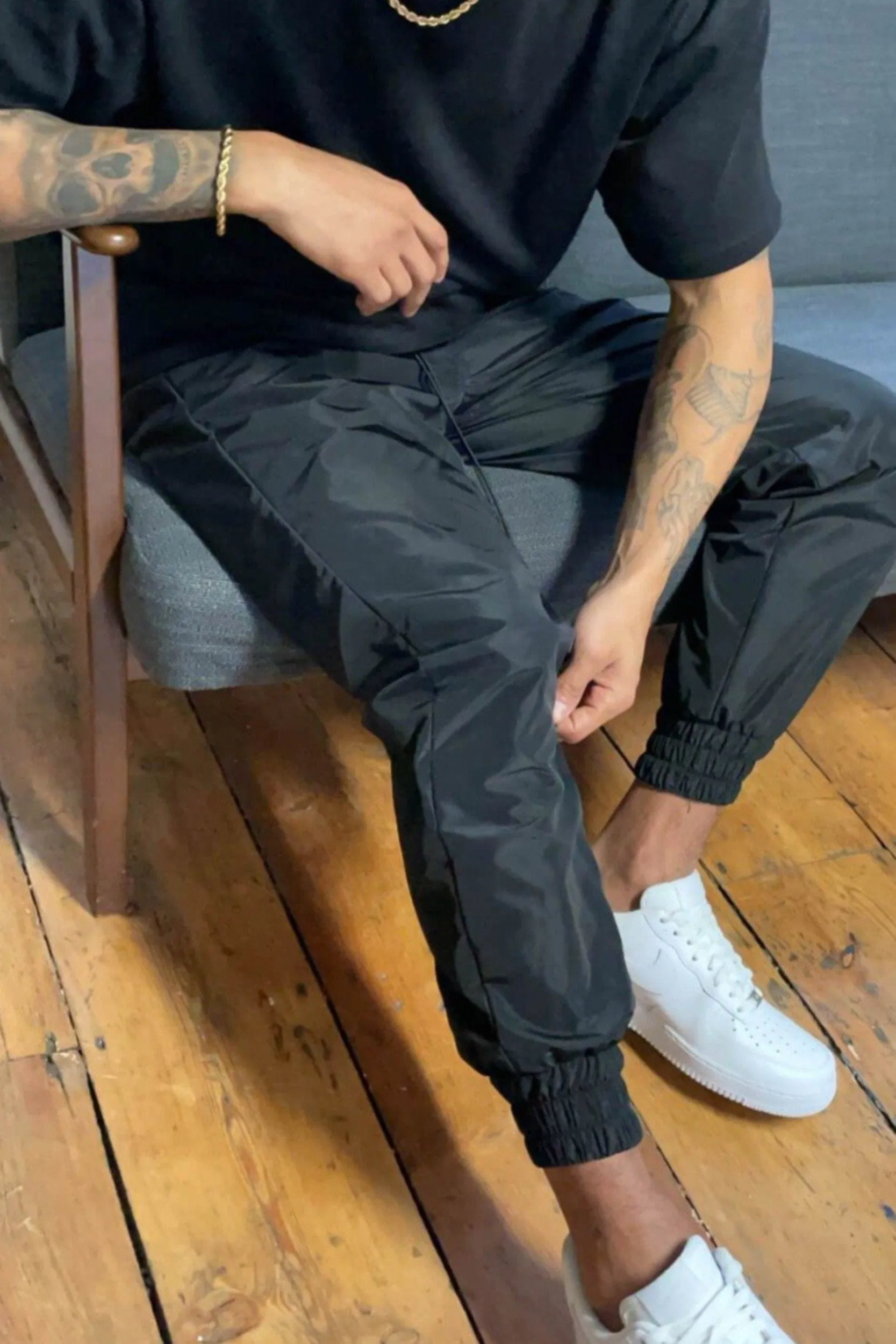 CRINKLE NYLON FIELD PANTS - BLACK