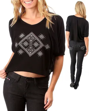 Cropped Tribal Pattern V Neck Shirt