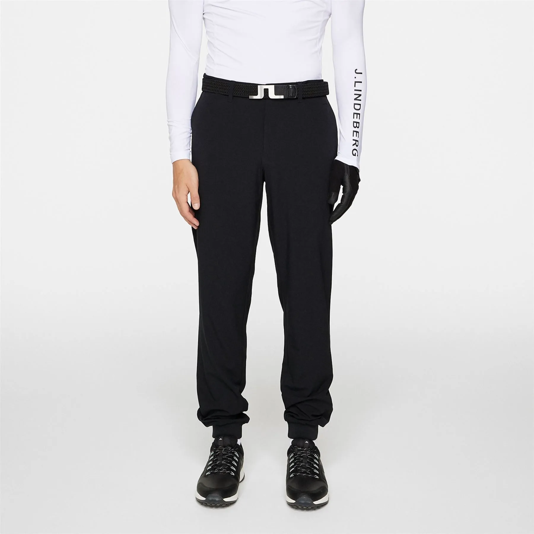 Cuff Double Weave Stretch Joggers Pants Black