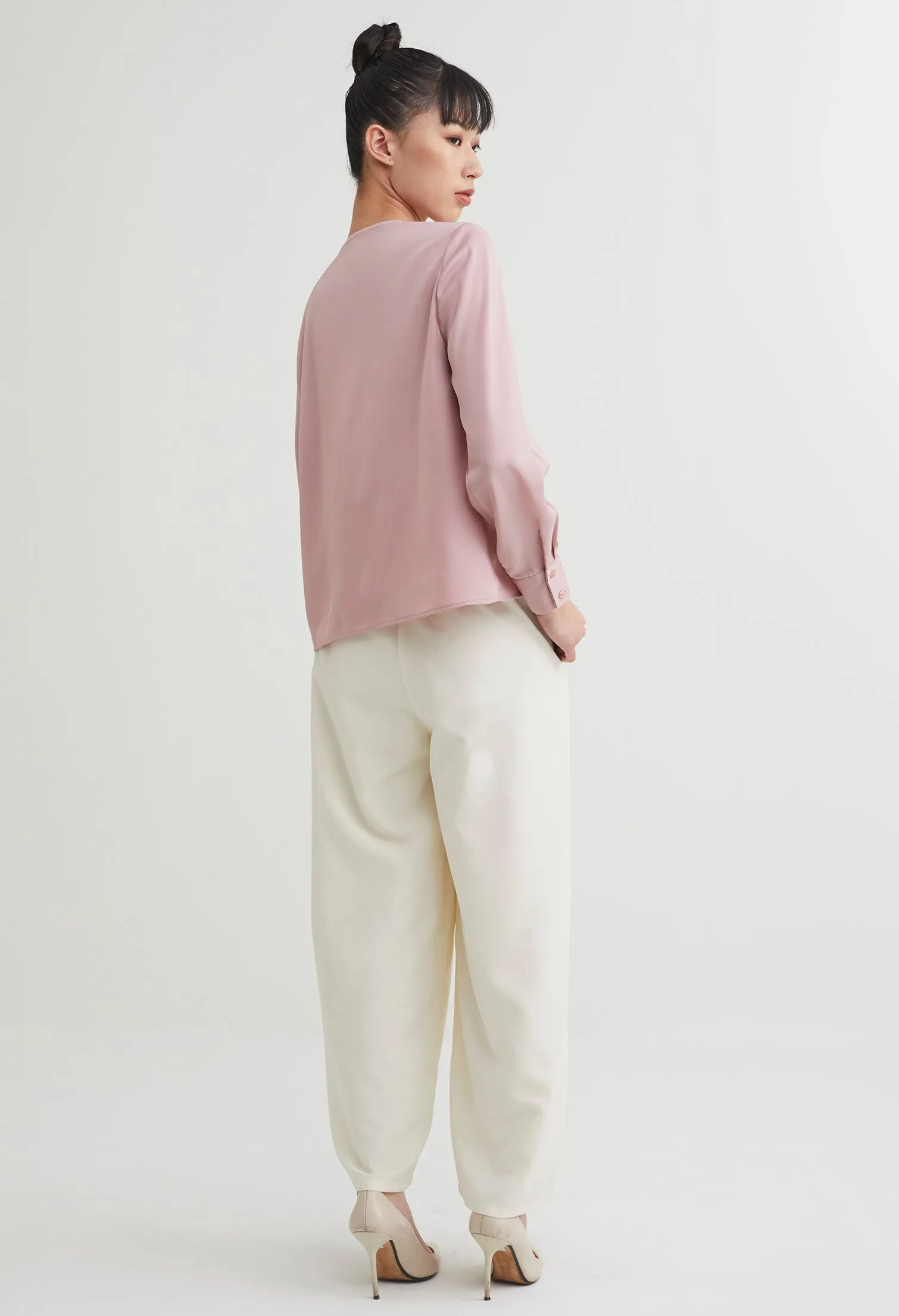 Curved Crop Hem Eyelet Blouse