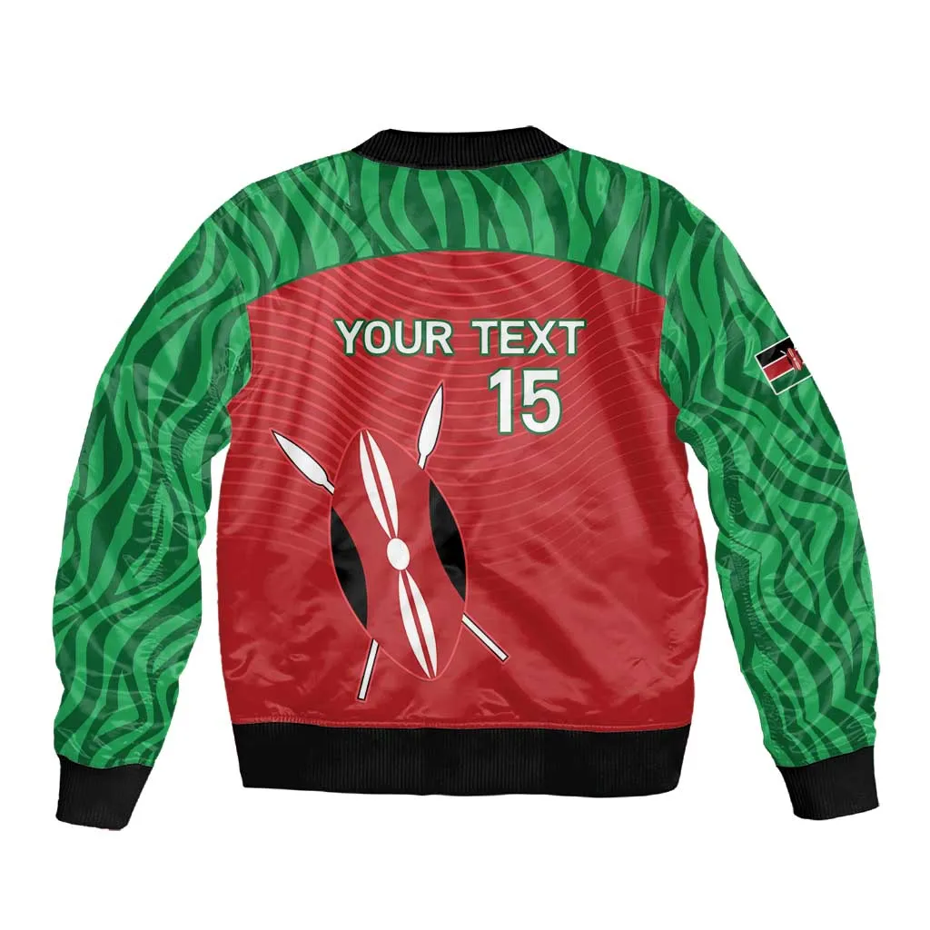 Custom Afro Athletics Kenya Sleeve Zip Bomber Jacket Kenyan Runner - Maasai Shield LT15