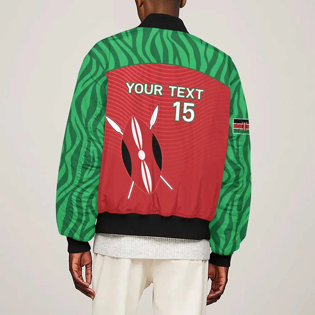 Custom Afro Athletics Kenya Sleeve Zip Bomber Jacket Kenyan Runner - Maasai Shield LT15