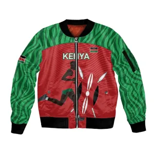 Custom Afro Athletics Kenya Sleeve Zip Bomber Jacket Kenyan Runner - Maasai Shield LT15