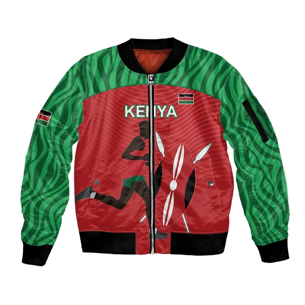 Custom Afro Athletics Kenya Sleeve Zip Bomber Jacket Kenyan Runner - Maasai Shield LT15