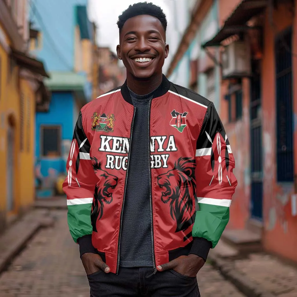 Custom Afro Kenya Rugby Bomber Jacket African Lion Head LT18