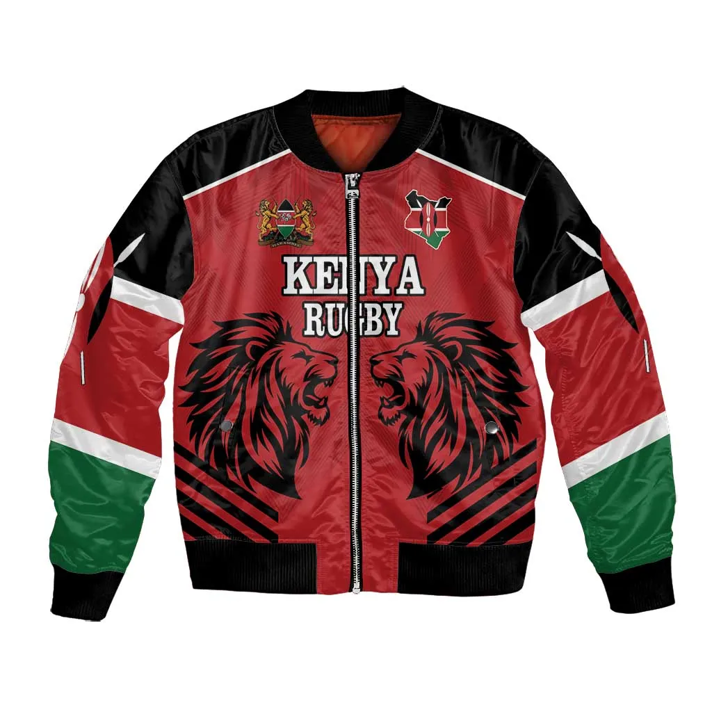 Custom Afro Kenya Rugby Bomber Jacket African Lion Head LT18