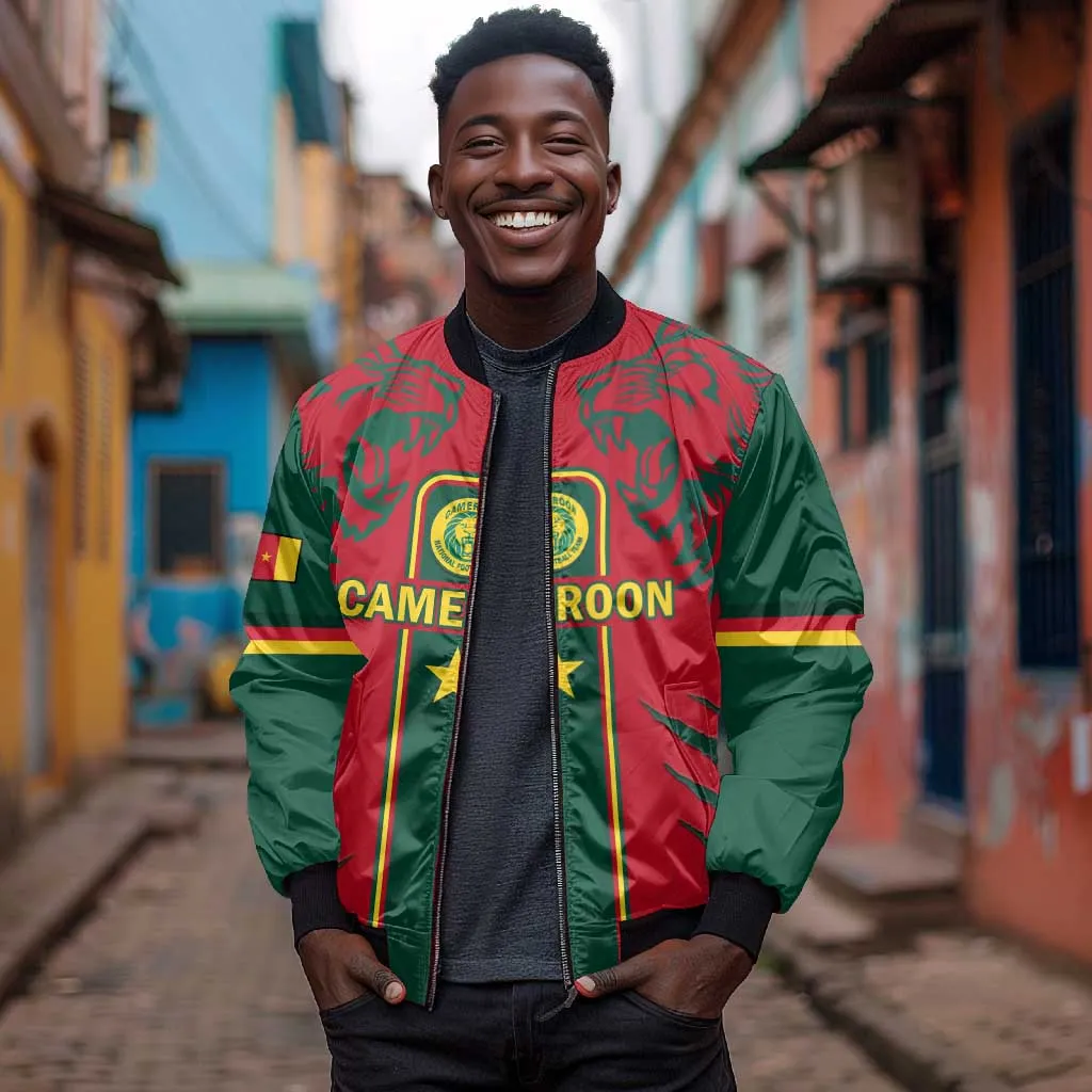 Custom Cameroon Football Bomber Jacket 2024 African Nations Go Champions Lion Style LT14