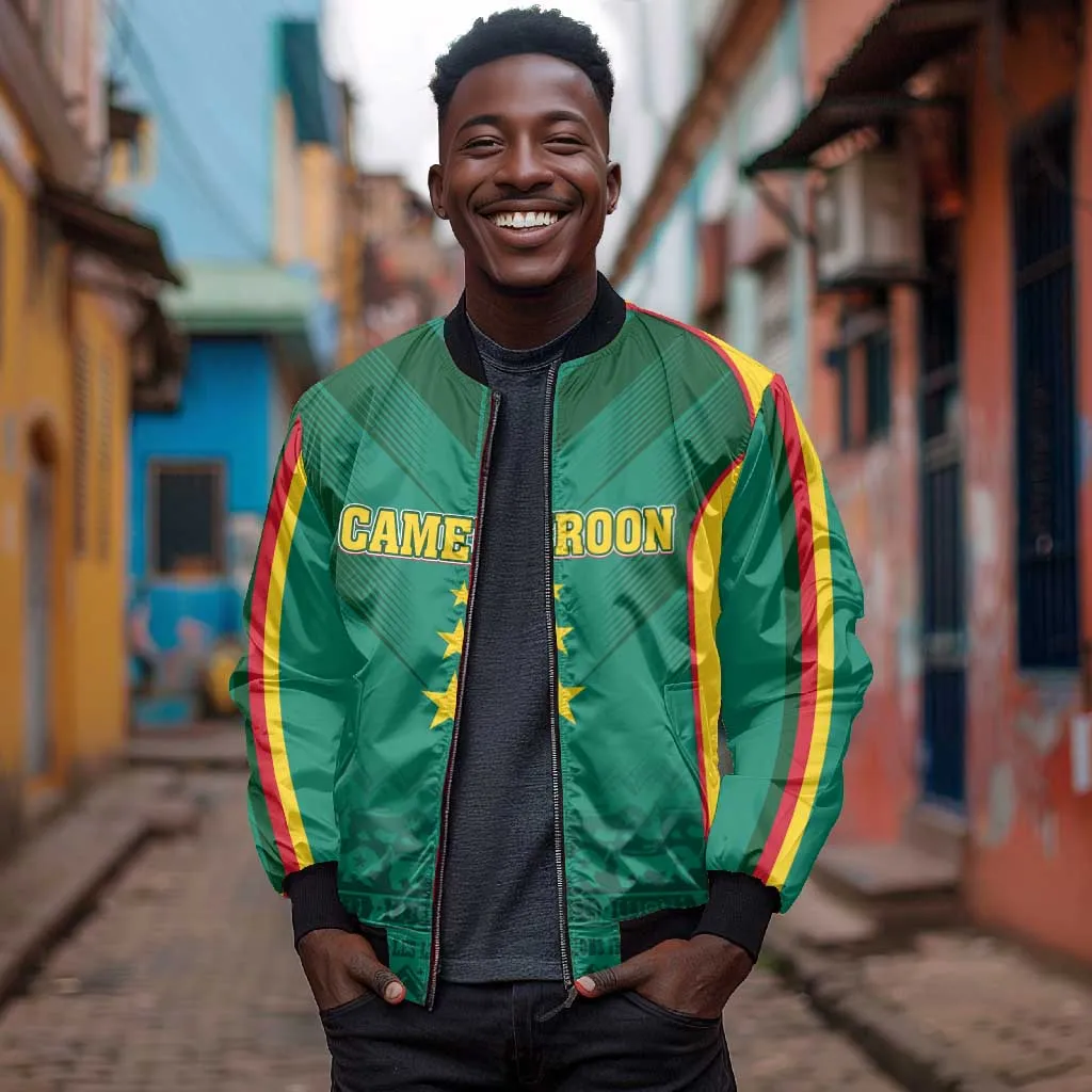 Custom Cameroon Football Bomber Jacket Nations Cup 2024 Les Lions Indomptables LT7