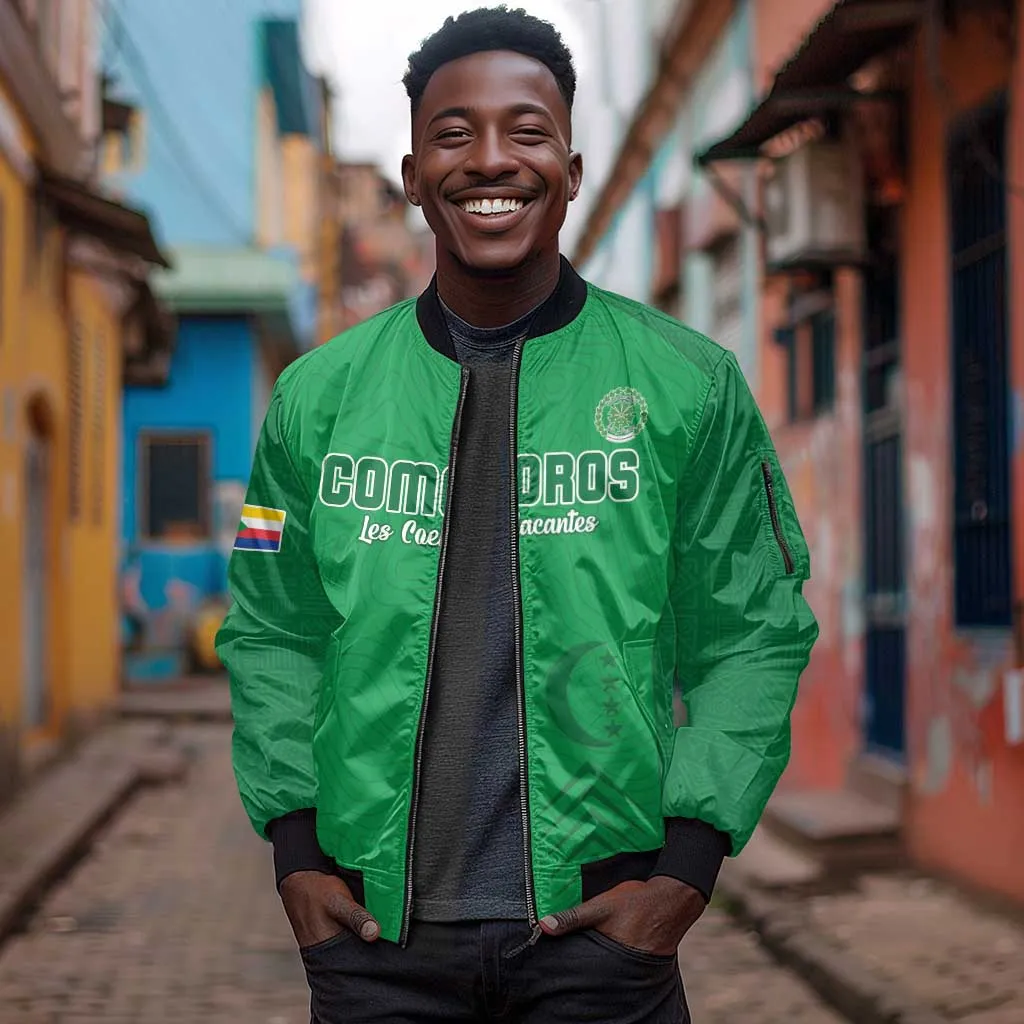 Custom Comoros Football Sleeve Zip Bomber Jacket Go Les Coelacantes LT15