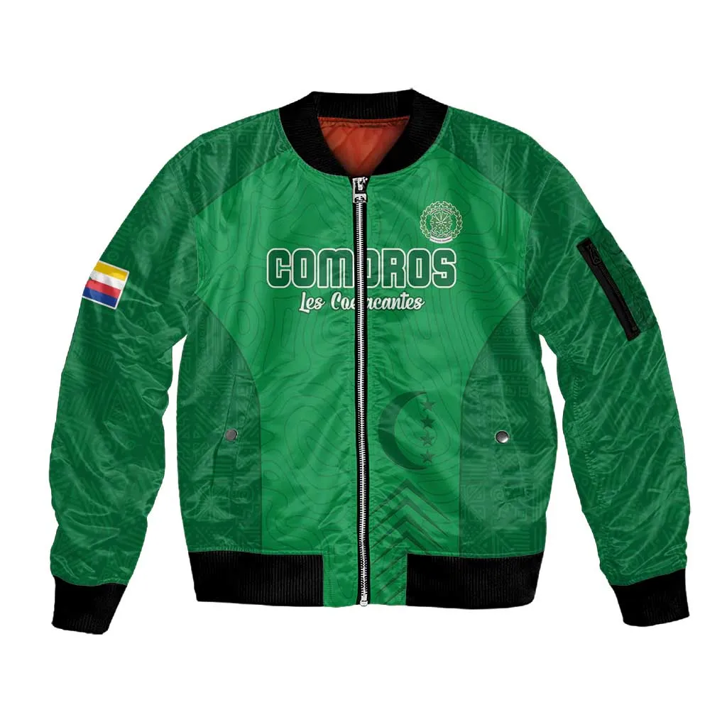 Custom Comoros Football Sleeve Zip Bomber Jacket Go Les Coelacantes LT15