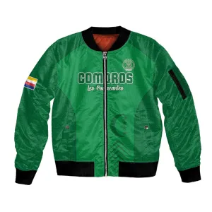 Custom Comoros Football Sleeve Zip Bomber Jacket Go Les Coelacantes LT15