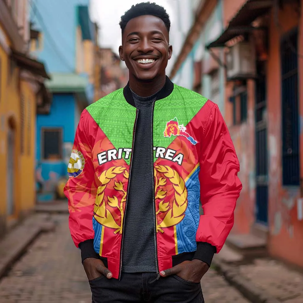 Custom Eritrea Bomber Jacket with Eritrean Emblem Flag and African Pattern Design LT01