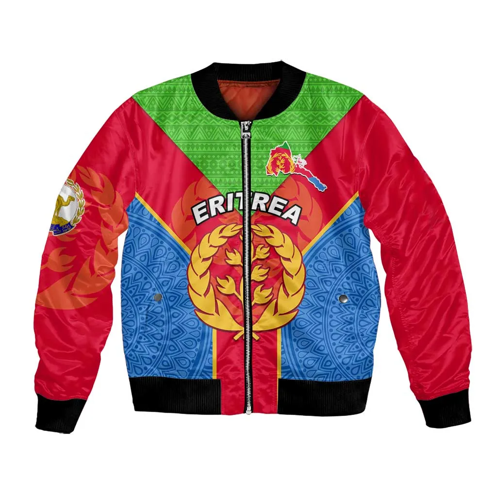 Custom Eritrea Bomber Jacket with Eritrean Emblem Flag and African Pattern Design LT01