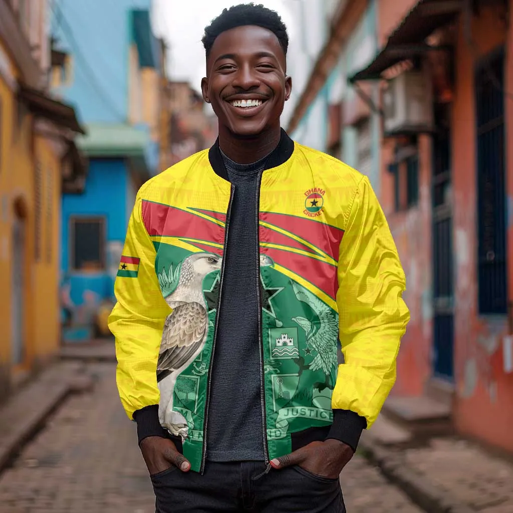 Custom Ghana Black Batters Bomber Jacket Ghanaian Tawny Eagle - Cricket Style LT14