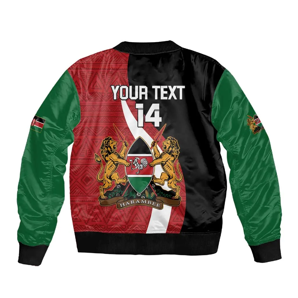 Custom Kenya Football Sleeve Zip Bomber Jacket Maasai Shield Coat Of Arms Style LT14