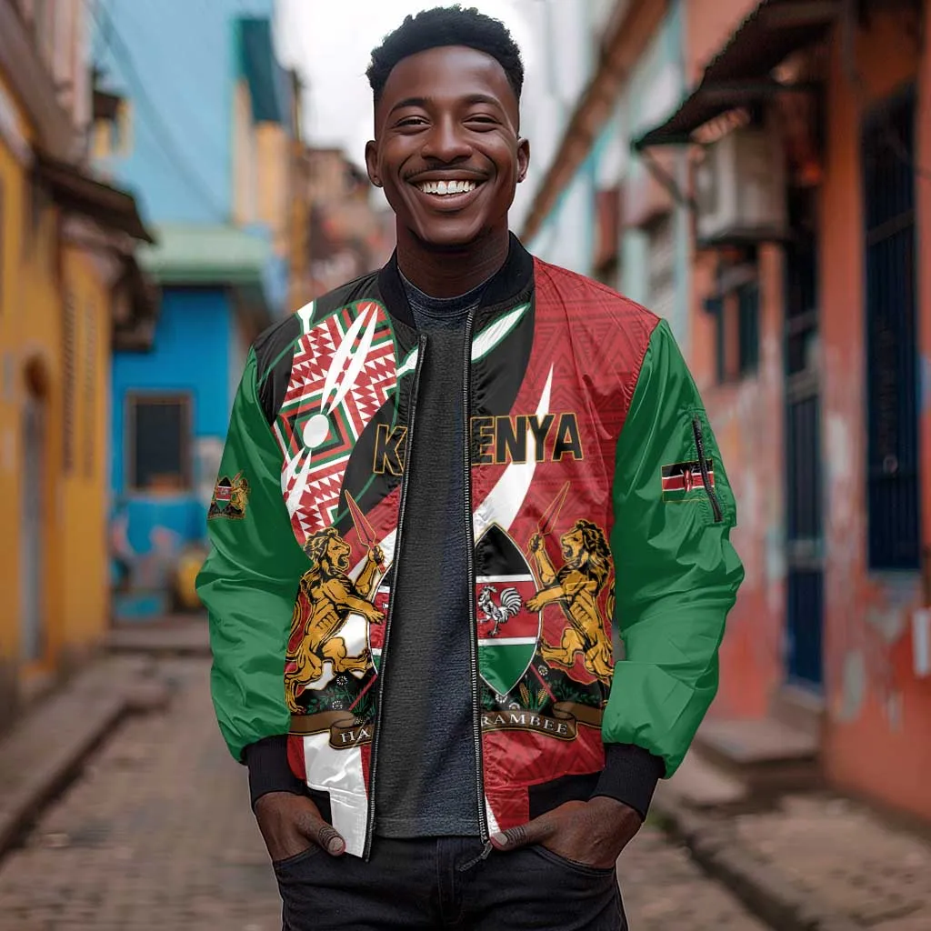 Custom Kenya Football Sleeve Zip Bomber Jacket Maasai Shield Coat Of Arms Style LT14