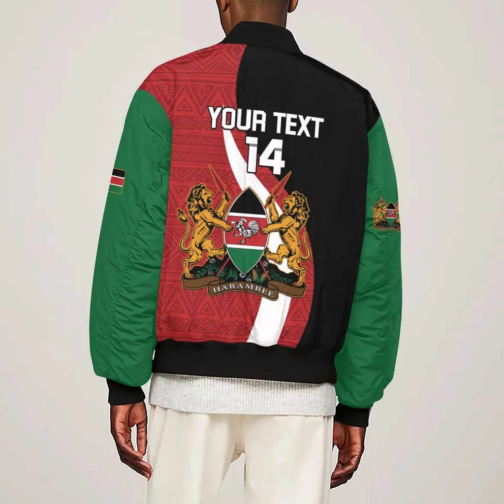 Custom Kenya Football Sleeve Zip Bomber Jacket Maasai Shield Coat Of Arms Style LT14