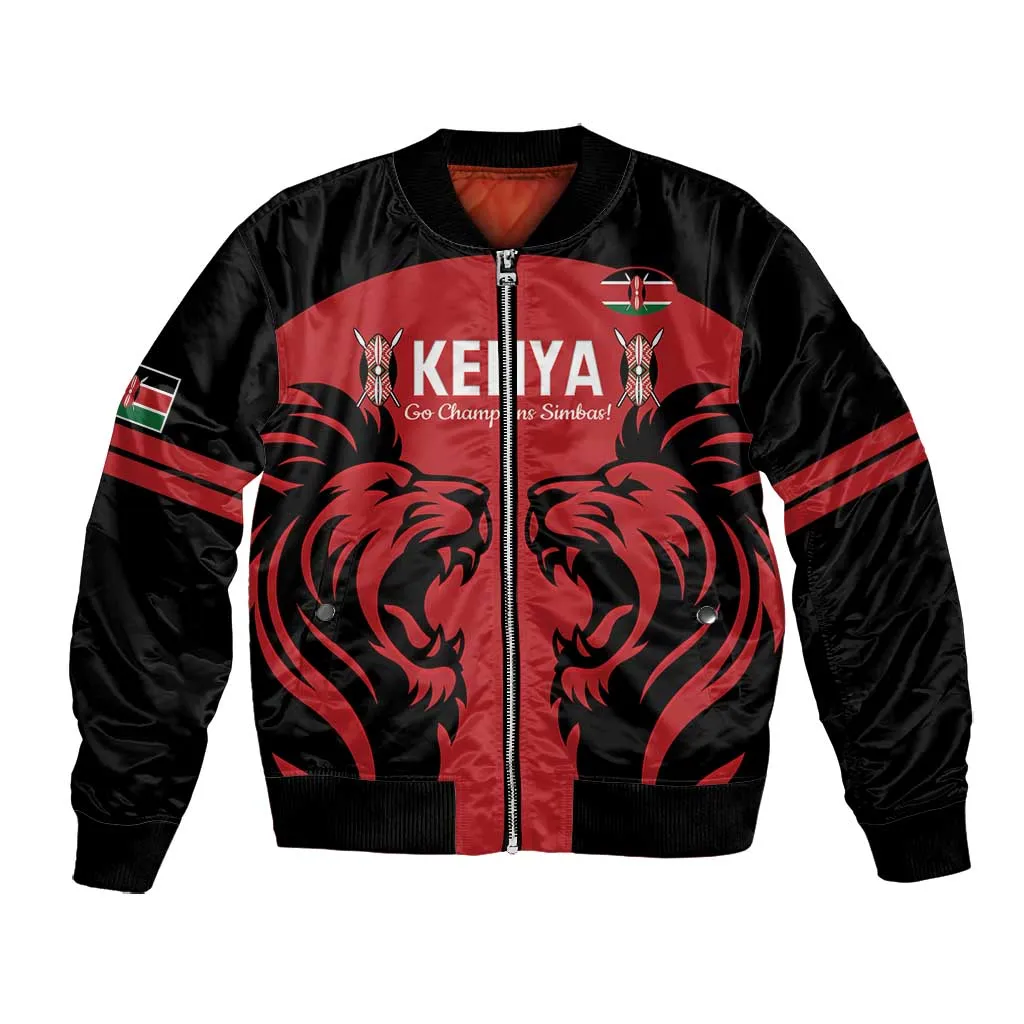 Custom Kenya Rugby Bomber Jacket 2024 Go Champions Simbas - Red LT14
