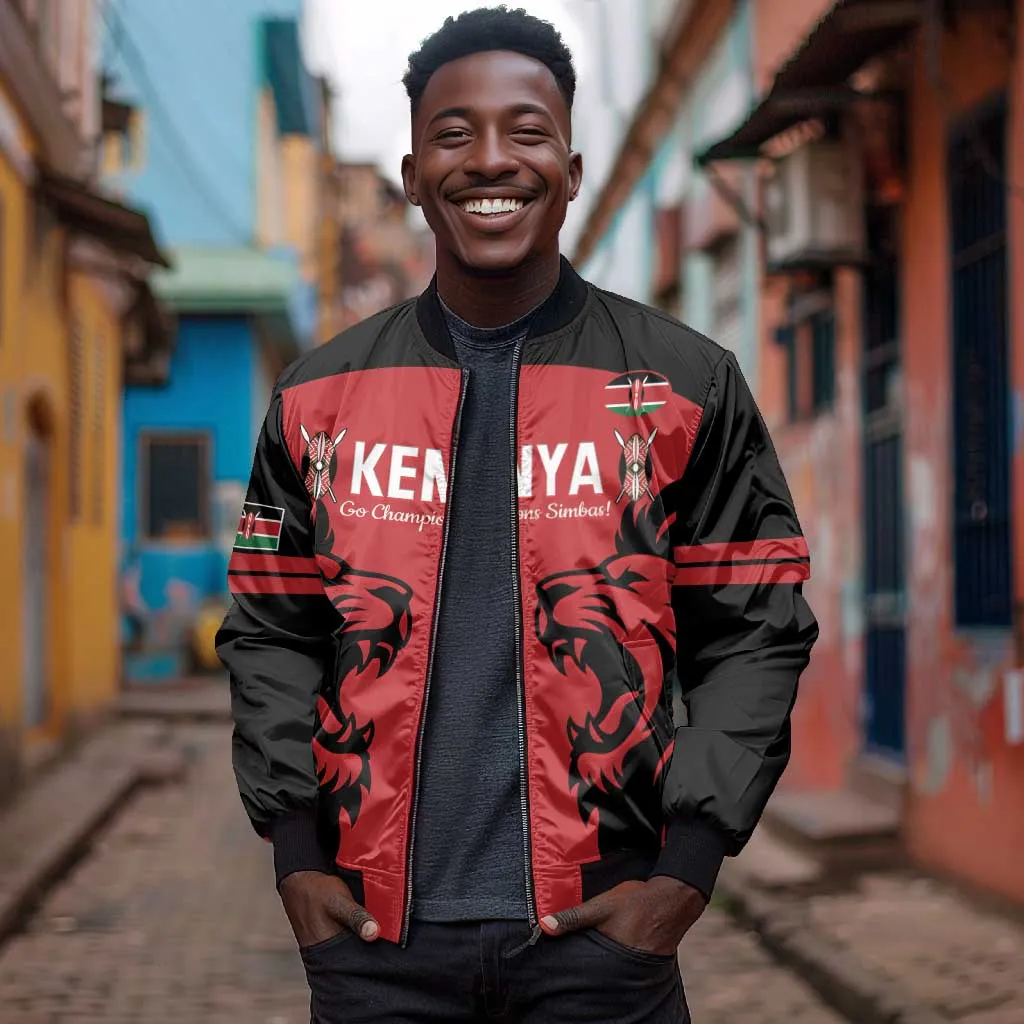 Custom Kenya Rugby Bomber Jacket 2024 Go Champions Simbas - Red LT14