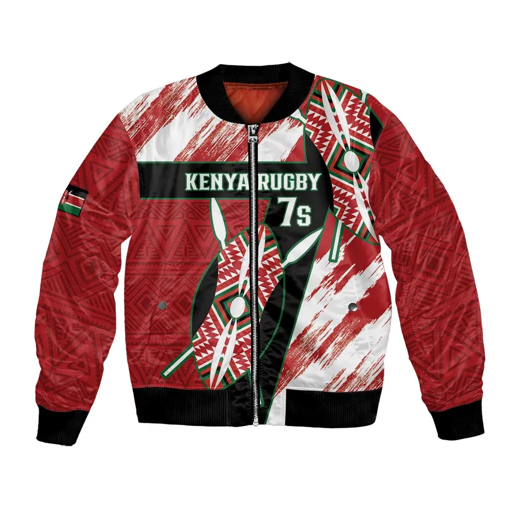 Custom Kenya Rugby Sevens Bomber Jacket Maasai Shield With African Pattern LT14