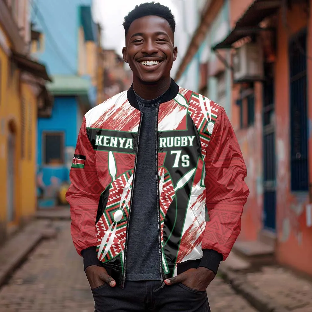 Custom Kenya Rugby Sevens Bomber Jacket Maasai Shield With African Pattern LT14