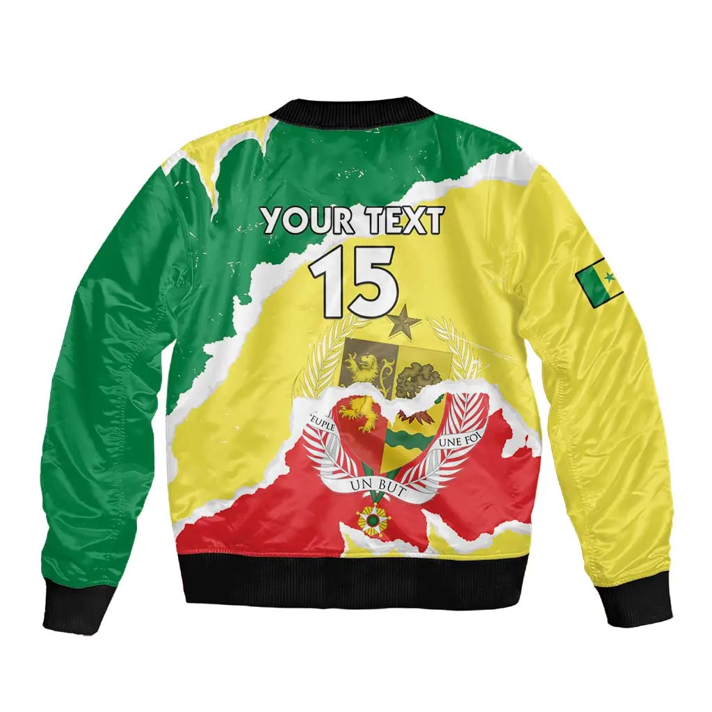 Custom Senegal Beach Soccer 2025 Sleeve Zip Bomber Jacket Go Champions - Grunge Style LT15