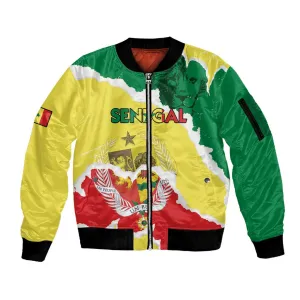 Custom Senegal Beach Soccer 2025 Sleeve Zip Bomber Jacket Go Champions - Grunge Style LT15