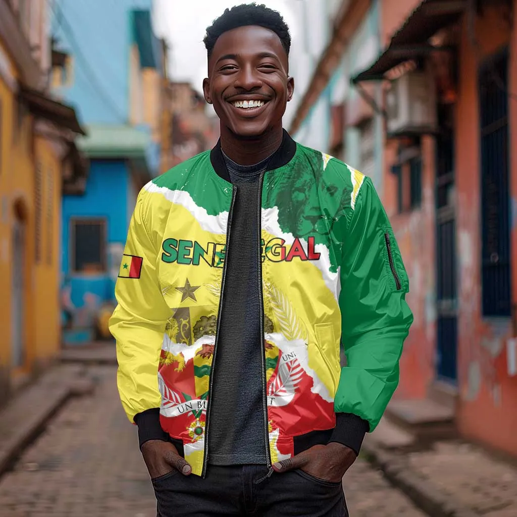 Custom Senegal Beach Soccer 2025 Sleeve Zip Bomber Jacket Go Champions - Grunge Style LT15