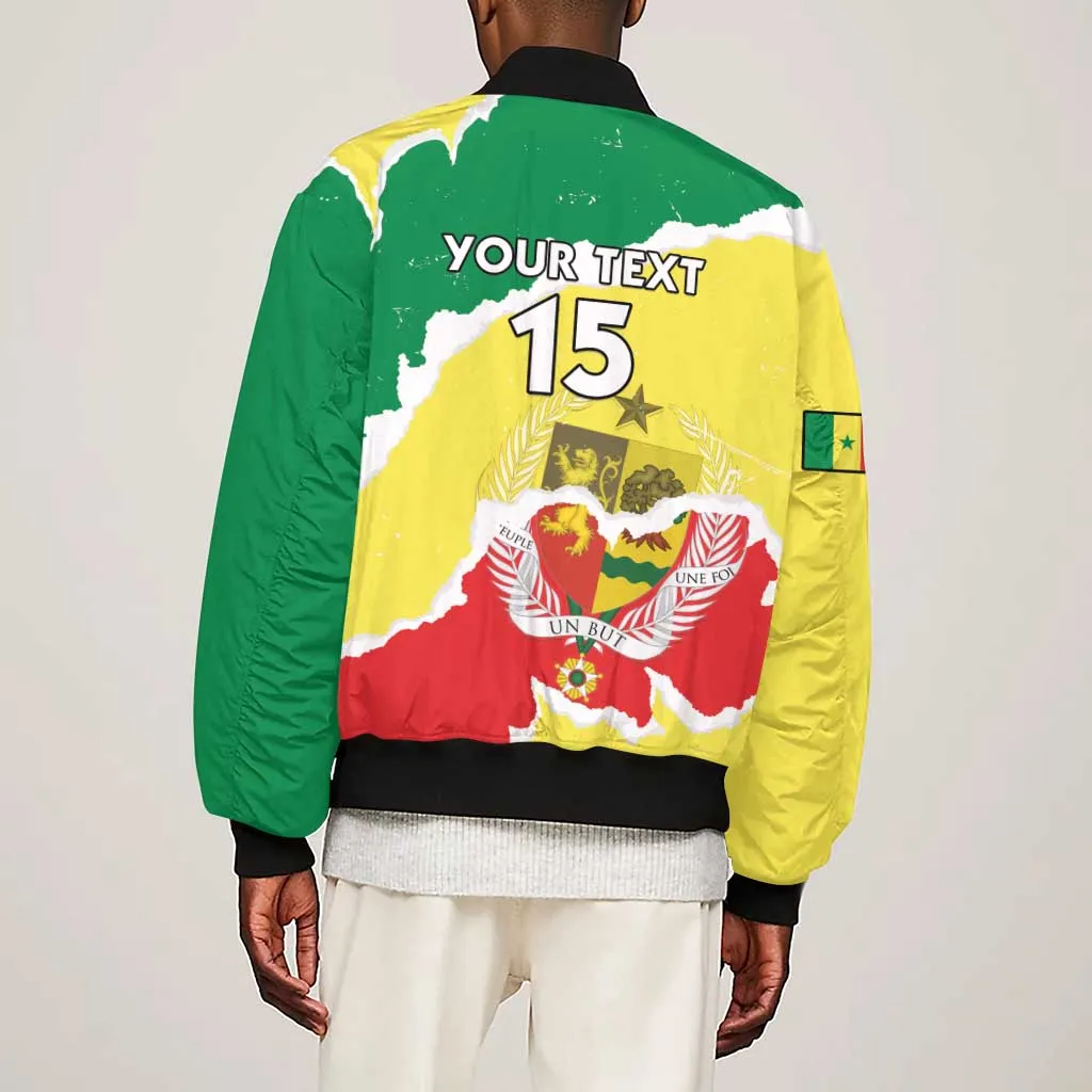Custom Senegal Beach Soccer 2025 Sleeve Zip Bomber Jacket Go Champions - Grunge Style LT15
