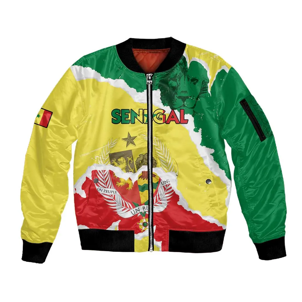 Custom Senegal Beach Soccer 2025 Sleeve Zip Bomber Jacket Go Champions - Grunge Style LT15