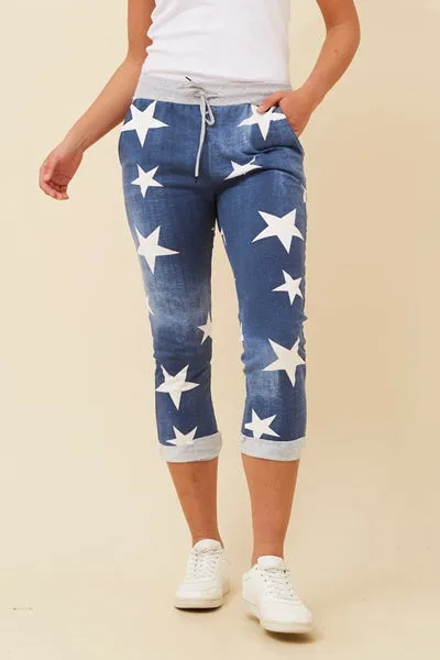 Dark Denim 3/4 Jogger with Elastic Waist