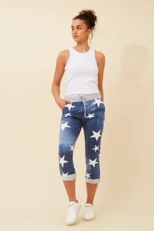 Dark Denim 3/4 Jogger with Elastic Waist