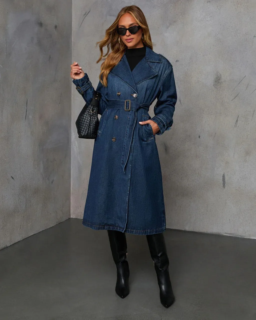 DARK DENIM LONGLINE TRENCH