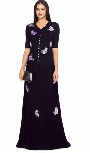 Delphine butterfly ribbed-knit top & skirt matching set