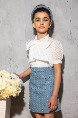 Denim mini skirt with silver sequins