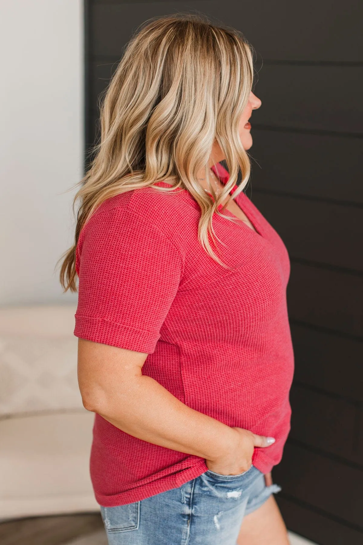 Deserve The World V-Neck Top- Red