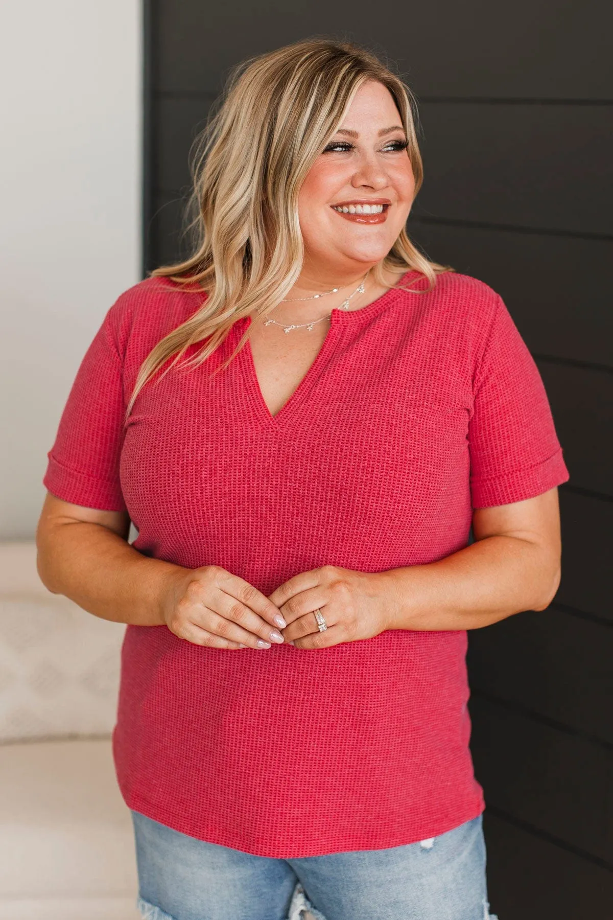 Deserve The World V-Neck Top- Red
